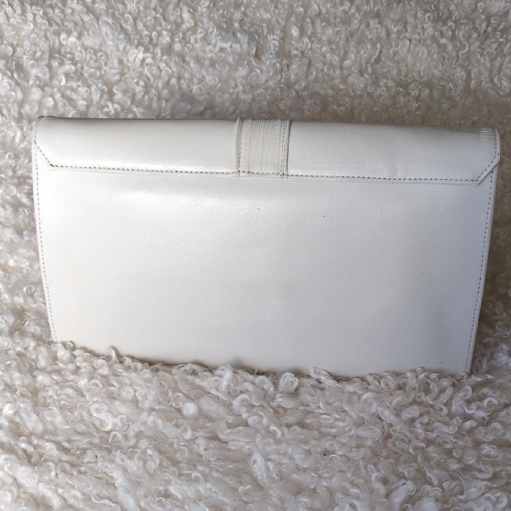 Emanuel Ungaro White Leather Clutch with Gold Accent - Picture 3 of 11